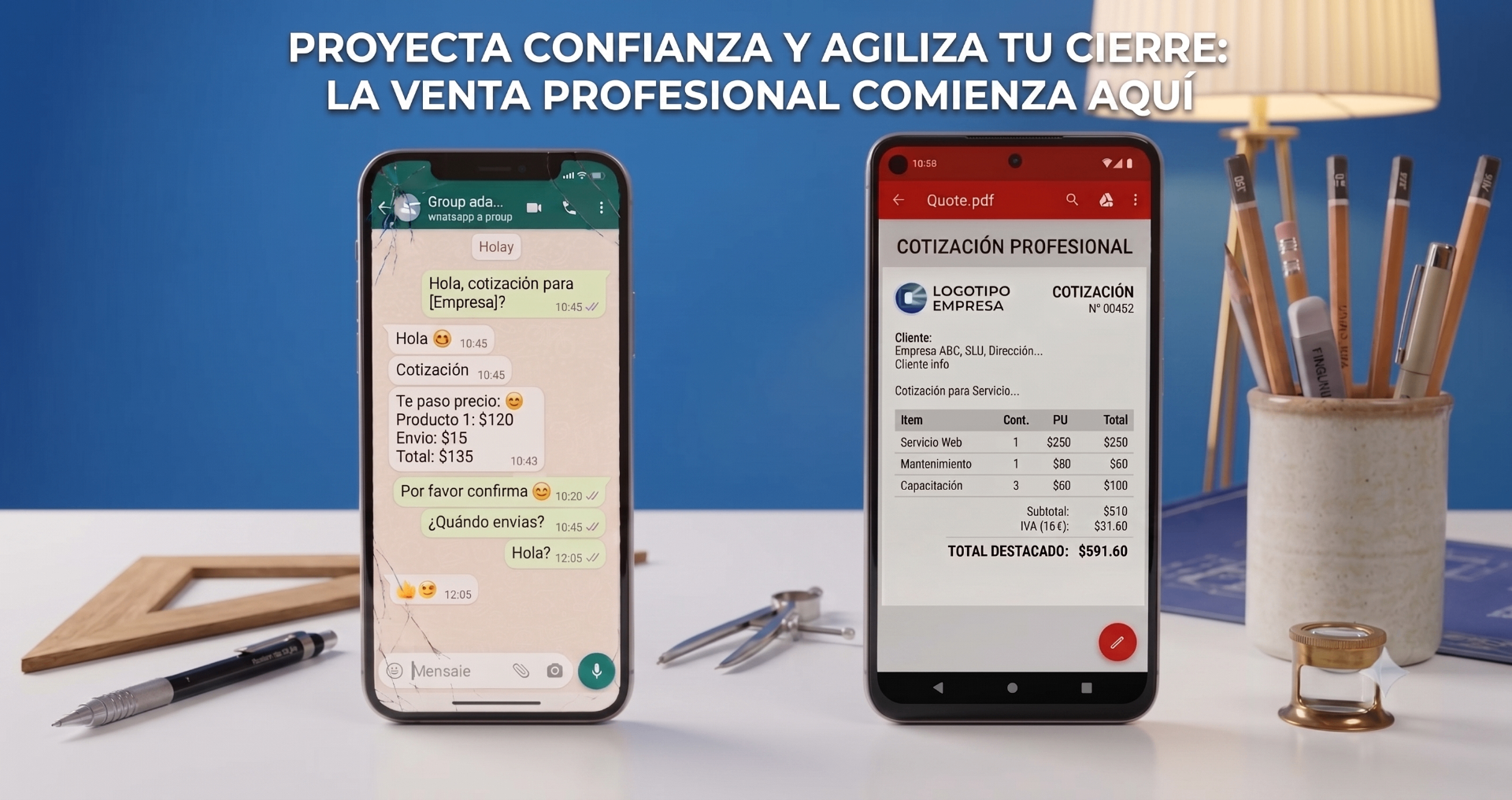 Comparación entre cotizar por WhatsApp y enviar una cotización profesional en PDF
